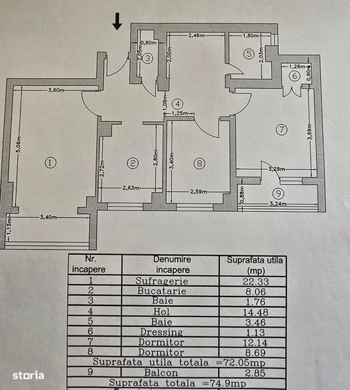 Apartament cu 3 camere în Prundu