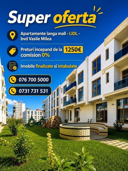 Apartament cu 2 camere decomandat în Exterior Vest