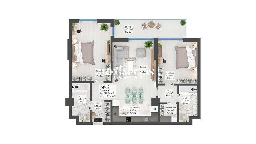Apartament cu 3 camere | Noua | 97 mp Utili - 4