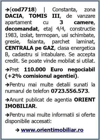 Apartament cu 3 camere decomandat în Dacia