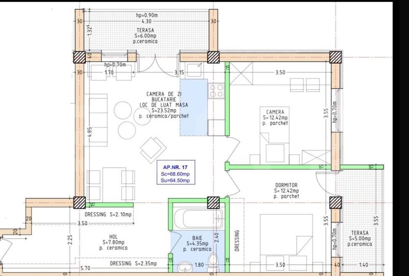 Apartament cu 3 camere decomandat în Est