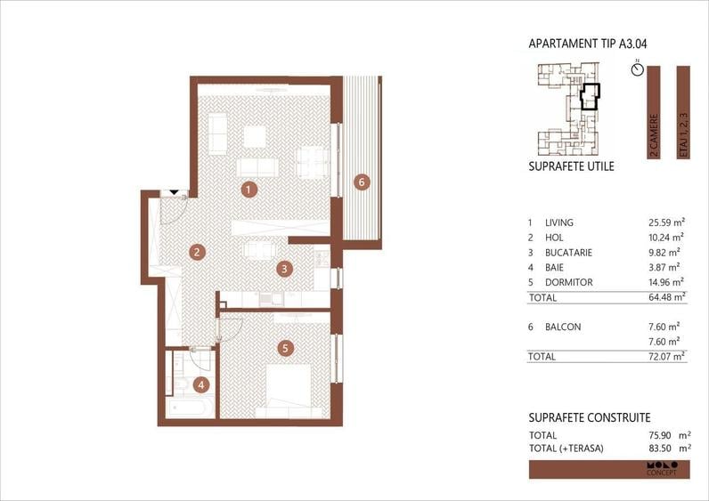 Apartament cu 2 camere decomandat în Barbu Văcărescu