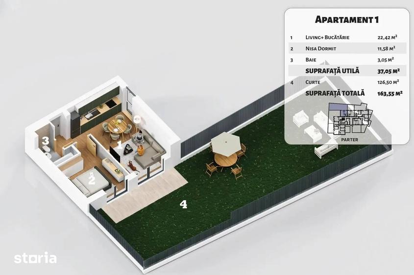 Studio dublu cu gradina de 40 mp, Titan - 5