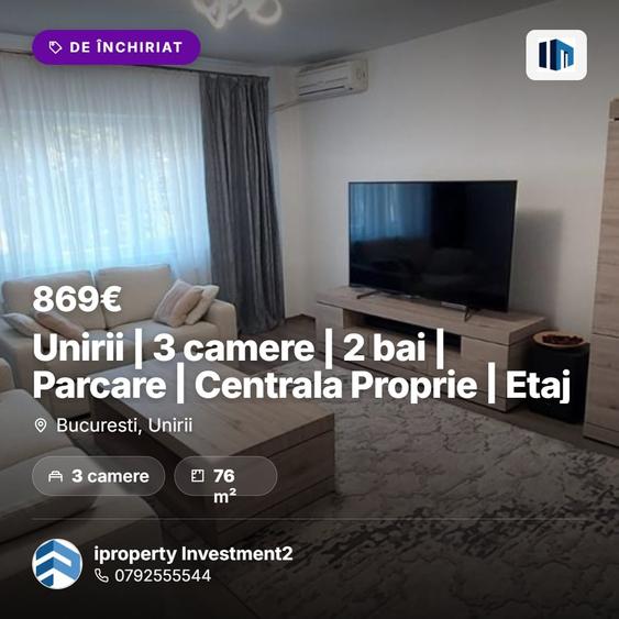 Apartament cu 3 camere decomandat, mobilat în Unirii