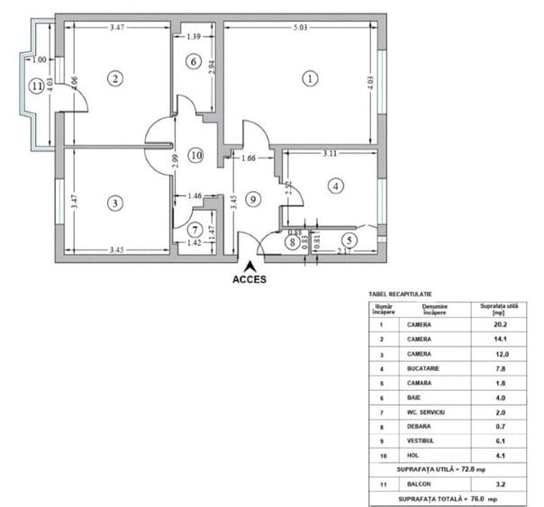 Apartament cu 3 camere decomandat în Tei