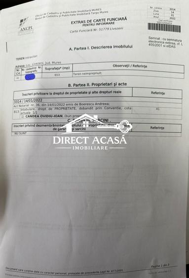 Teren Construcții intravilan de 653 mp, în Livezeni