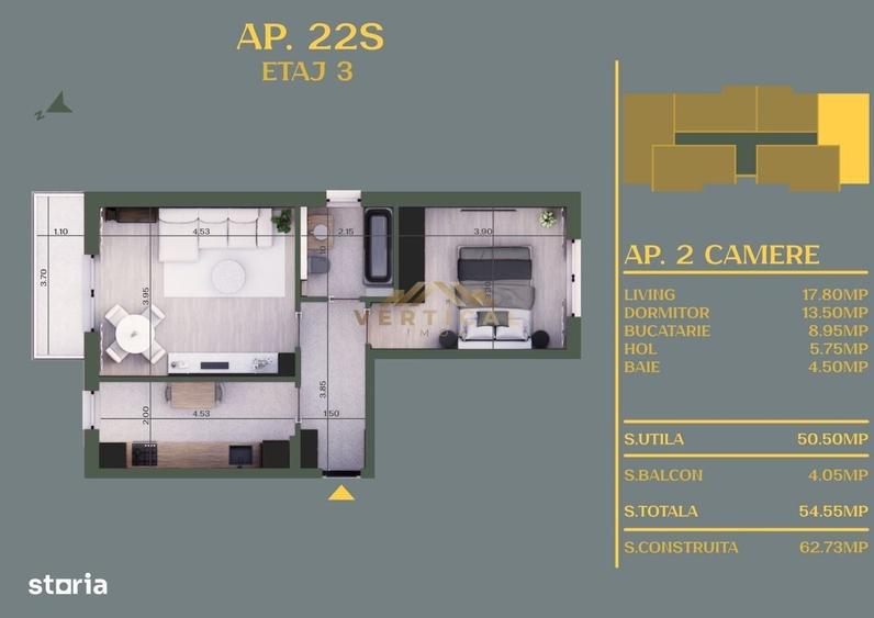 Apartament cu 2 camere în Berceni