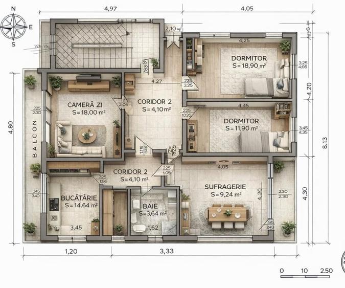 Apartament cu 4 camere decomandat în Gruia