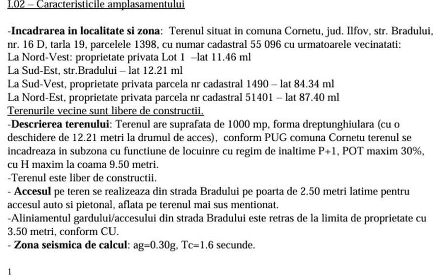 Teren Construcții intravilan de 1000 mp, în Cornetu