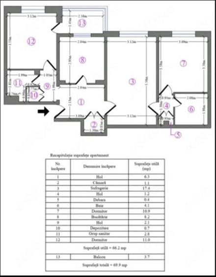 Apartament cu 3 camere semidecomandat în Vatra Luminoasă