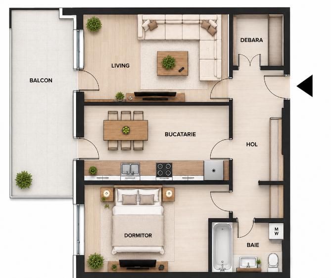 Apartament cu 2 camere decomandat, mobilat în Central