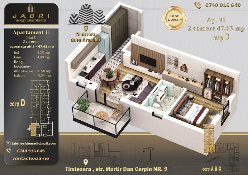 Apartament cu 2 camere decomandat în Aradului