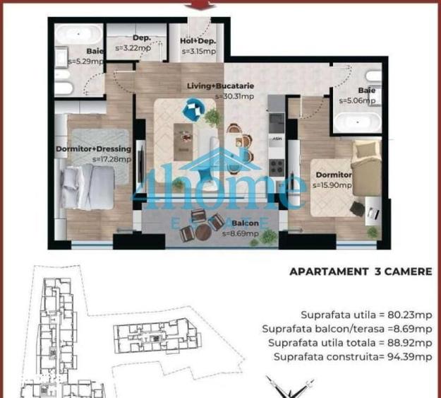 Apartament cu 3 camere în Parcul Carol