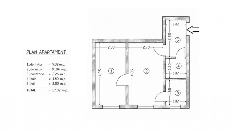 Apartament cu 2 camere semidecomandat în Petrișor