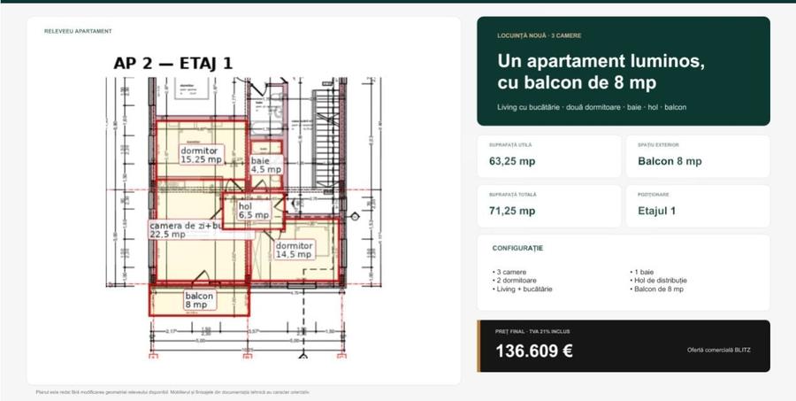 Apartament cu 3 camere decomandat în Central