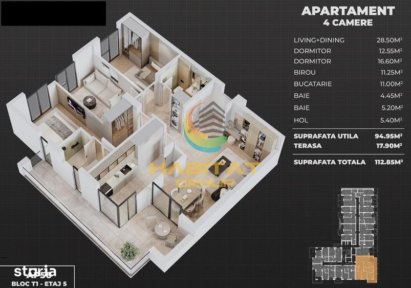 Apartament 4 camere / 112.85 mp / Popesti - 1