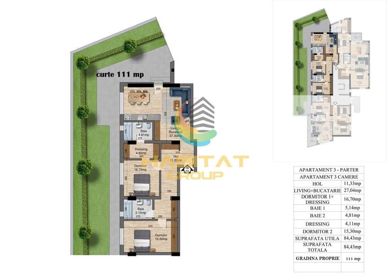 Apartament cu 3 camere semidecomandat în Brâncoveanu