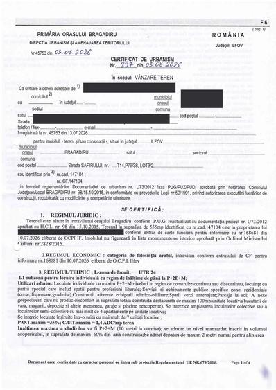 Teren de 1048 mp, în Central