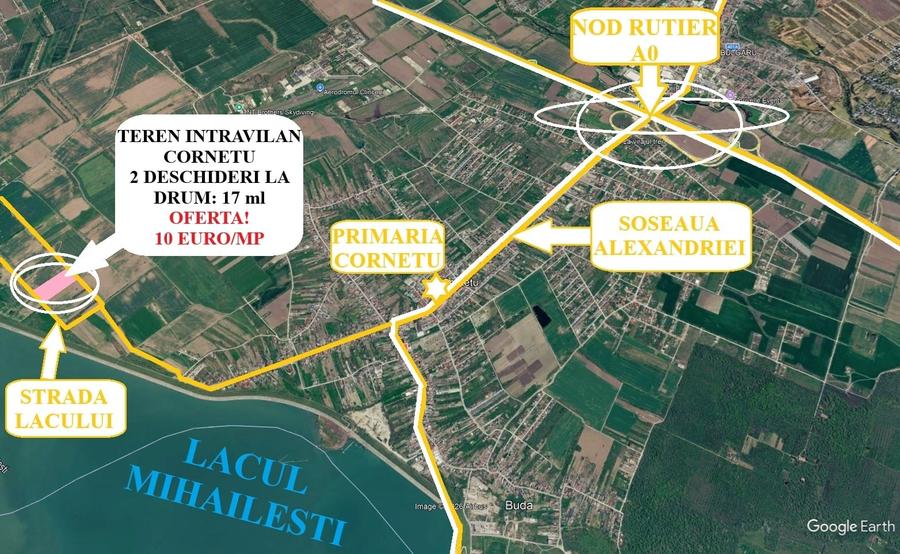 Proprietar –Teren Intravilan Cornetu - 4.180 mp, 10 €/mp – 2 deschideri la drum - 1