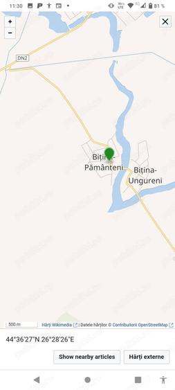 Teren de 2500 mp, în Bițina-Pământeni