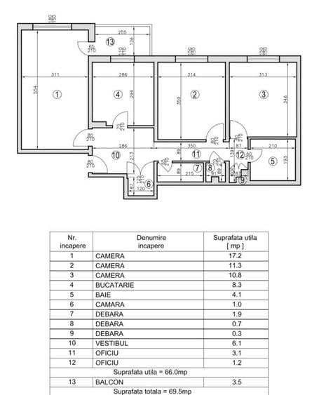 Apartament cu 3 camere decomandat în Militari