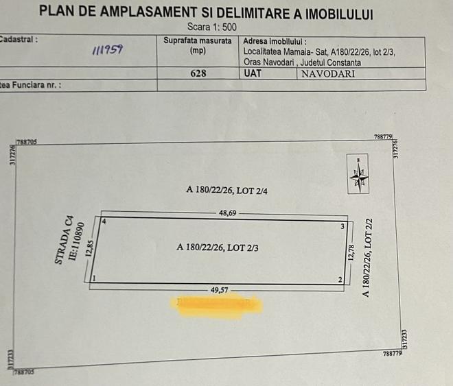 Teren Construcții intravilan de 1251 mp, în Nord
