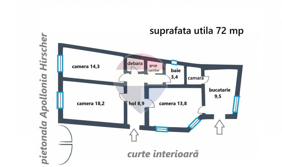 Apartament cu 3 camere decomandat în Centrul Istoric