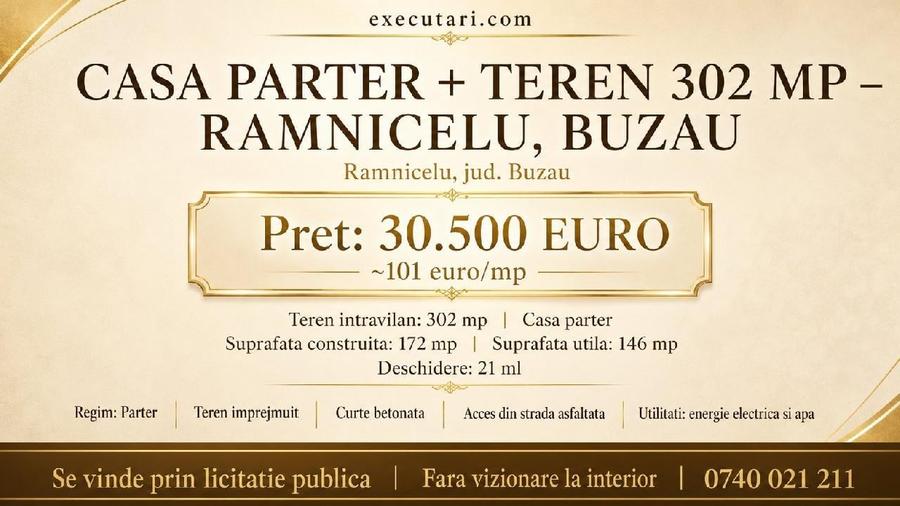 Casă individuală cu 3 camere cu Teren 302 Mp în Râmnicelu