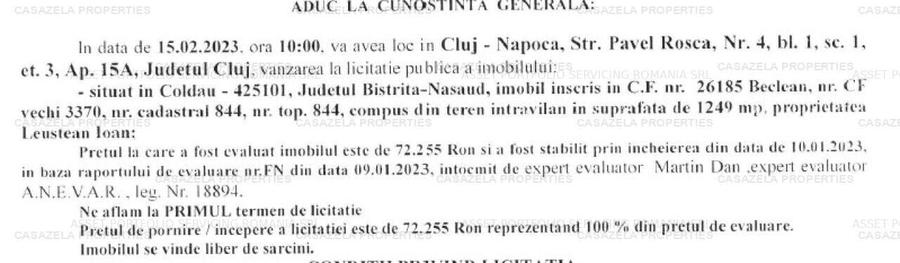 Teren Construcții intravilan de 1249 mp, în Central