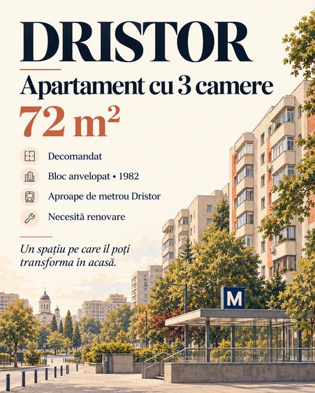 Apartament cu 3 camere decomandat în Dristor