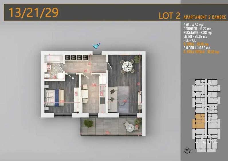 Apartament cu 2 camere decomandat în Titan