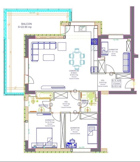 Apartament cu 4 camere decomandat, mobilat în Tei