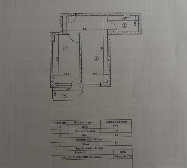 Apartament cu 2 camere nedecomandat în Central