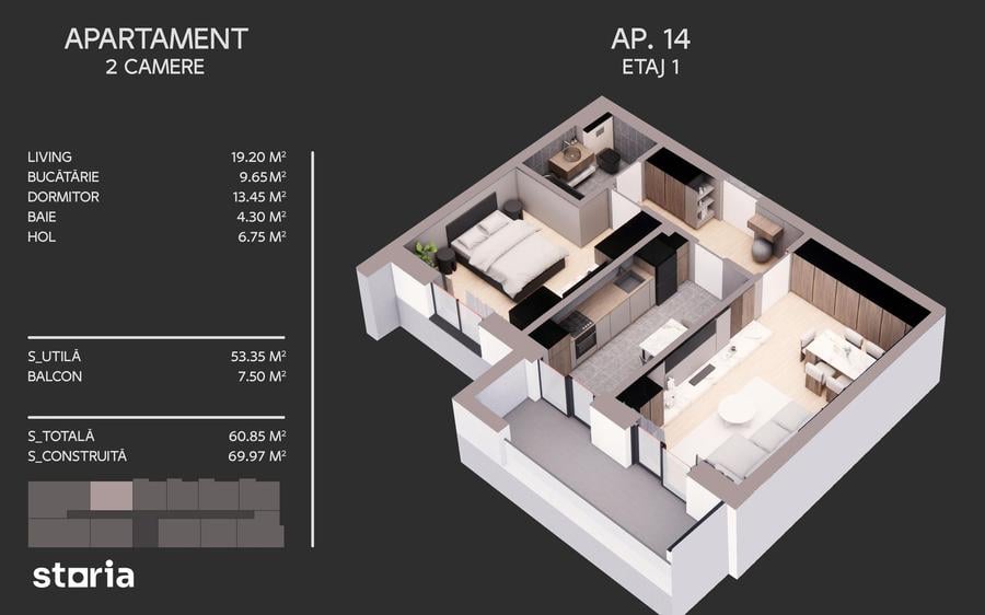 Apartament cu 2 camere decomandat în Metalurgiei