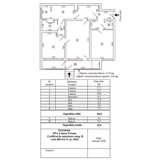Apartament cu 3 camere în Țiglina 2