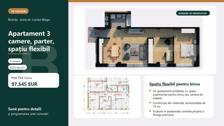 Apartament 3 camere, 65mp, bloc nou, zona Giulia - 1