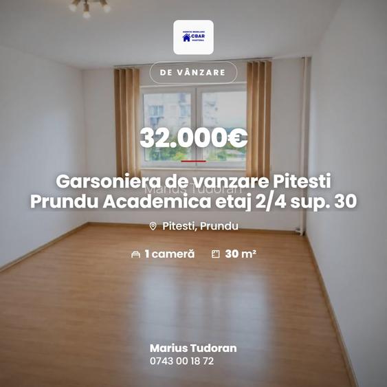 Garsoniera de vanzare Pitesti Prundu Academica etaj 2/4 sup. 30 mp pret 32 000 E