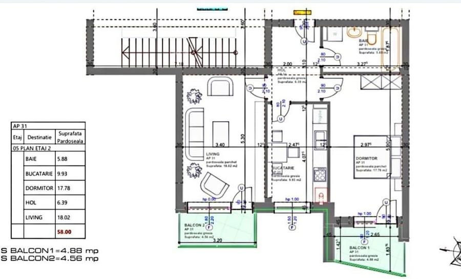 Apartament cu 2 camere decomandat în Central
