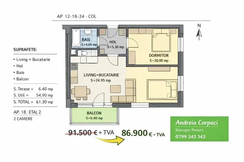 Locuință tip studio, 2 camere, 61 mp, etaj 3, opțiuni de avans flexibile - 1