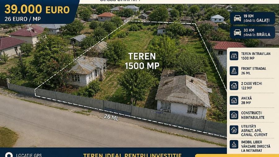 Teren Construcții intravilan de 1500 mp, în Braniștea