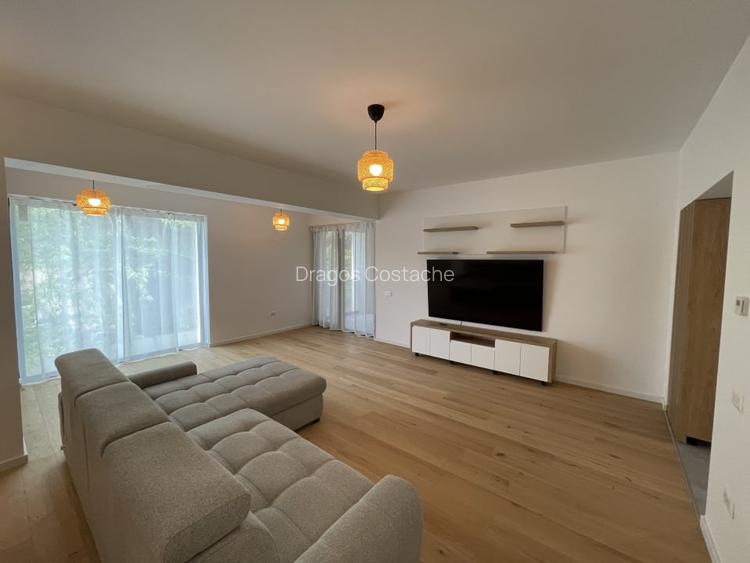 Baneasa, 3 camere, 110mp, parter, finisaje de lux, mobilat si utilat,  parcare