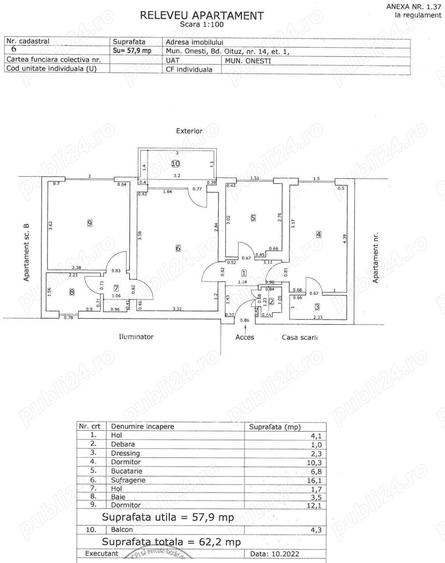 Apartament semidecomandat 3 camere, 62mp (58mp util), etaj 1, Zona Ultracentrala One?ti - 9