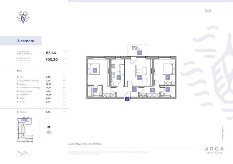 Apartament cu 3 camere decomandat, mobilat în Voluntari