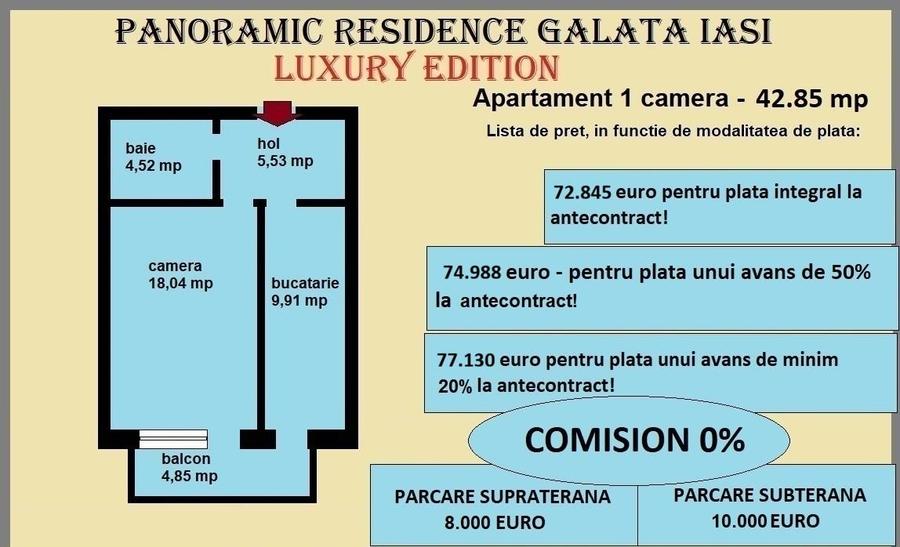 Apartament 1 camera de vanzare in Iasi, Galata, 42,85 mp, bloc nou - 2