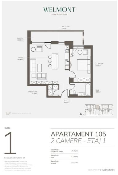 Dezvoltator, Apartament doua camere open space , Welmont/Rokman - 6