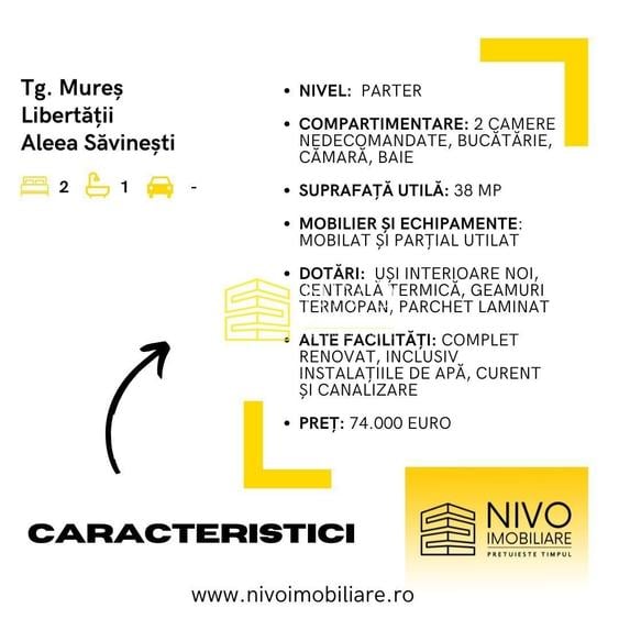 Apartament cu 2 camere nedecomandat, mobilat în Libertății