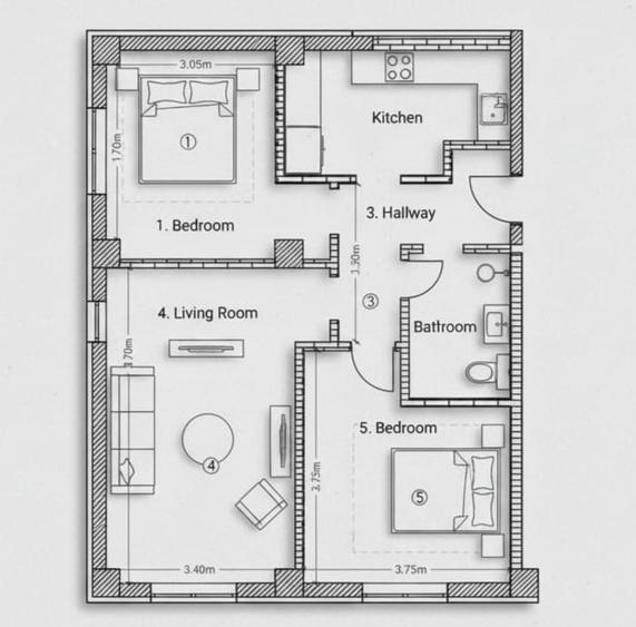 MANASTIREA GALATA-apartament cu 3 camere la bloc NOU intabulat 65 mp ! - 2