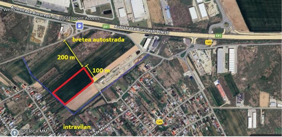 Teren Bolintin-Deal 2,5ha, deschidere 100 m, langa autostrada, acces rapid la A0 - 3