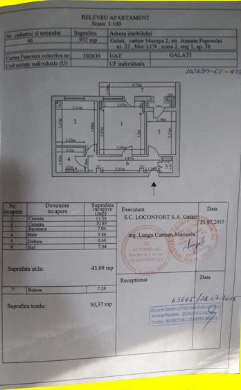 Apartament 2 camere, Gala?i, Mazepa 2, BL LC9, Scara 2, Ap. 38, etaj 1 - 2