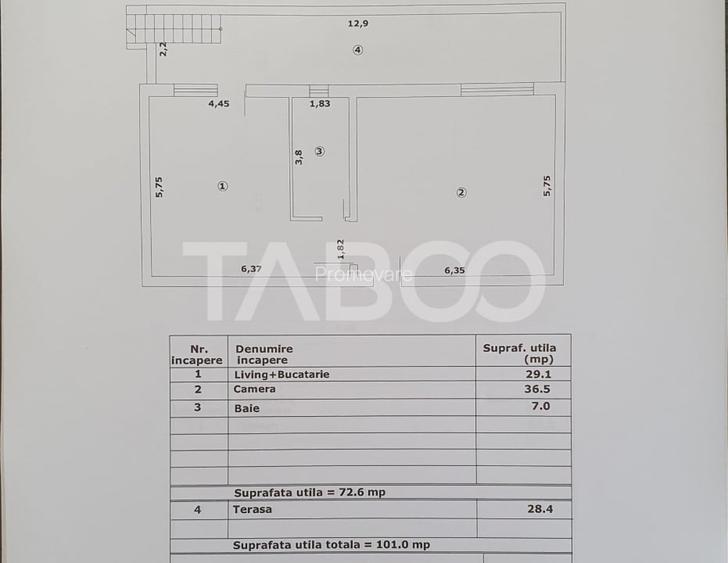 Apartament 2 camere decomandat 73 mp utili + terasa 28 mp nou 2025